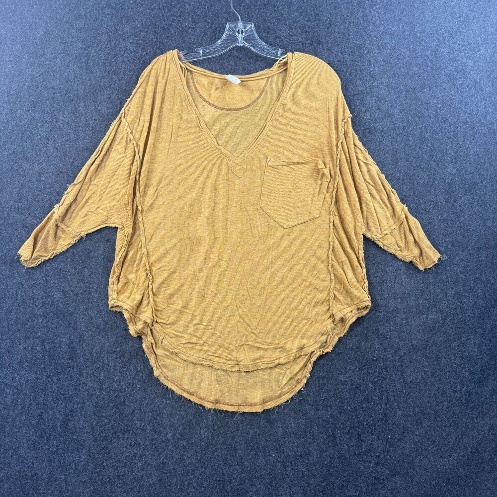 We the Free Oversized Shirt Women's Extra Small Mustard Yellow Relaxed V-Neck